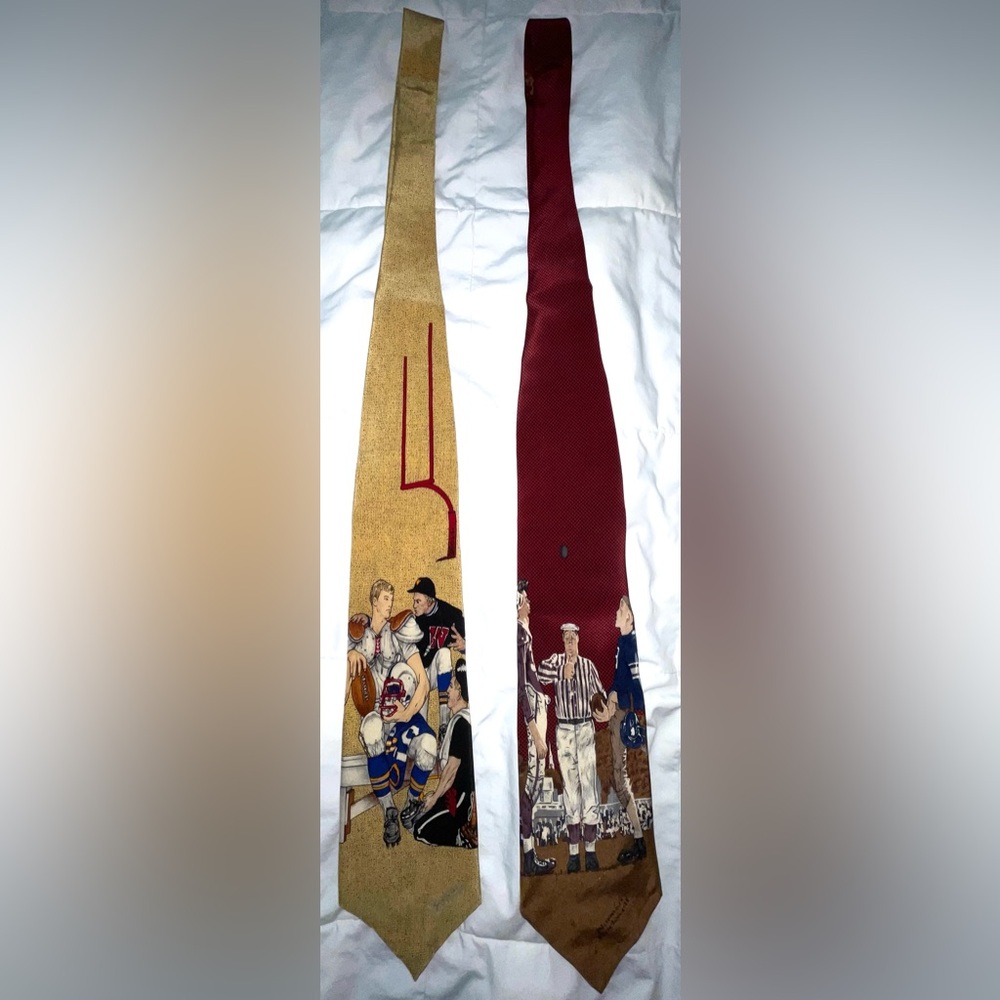 Vintage Norman Rockwell Football Neckties “Coin Flip” & “The Recruit”
